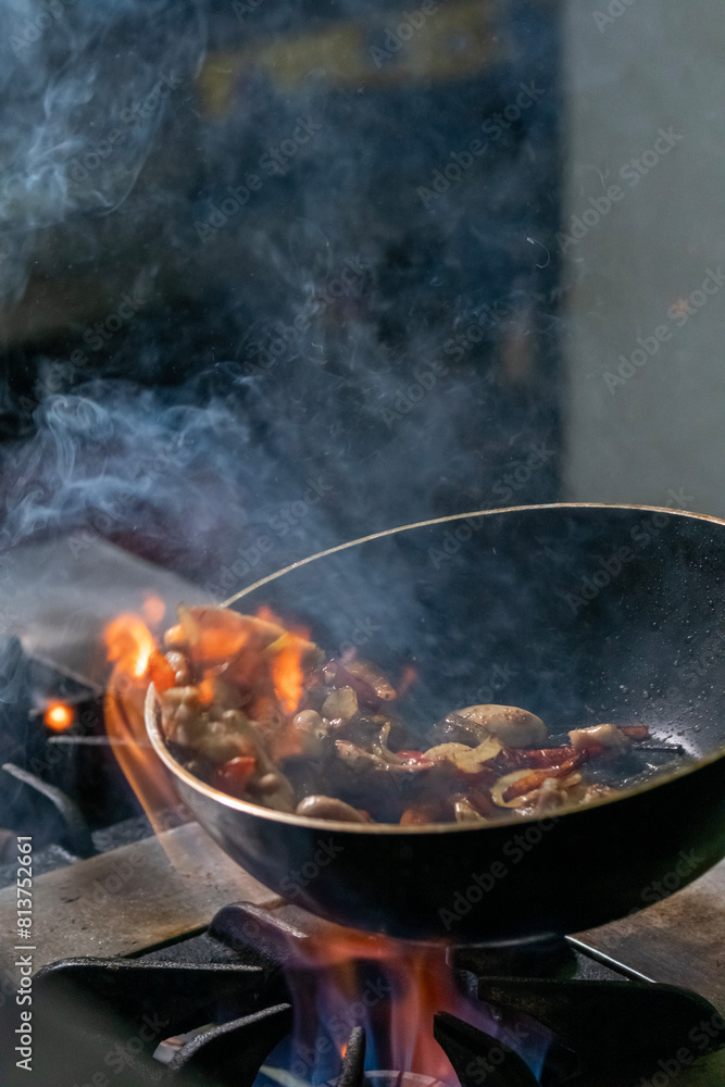 Close up of cooking in the frying pan. Close up of cooking in the frying pan.