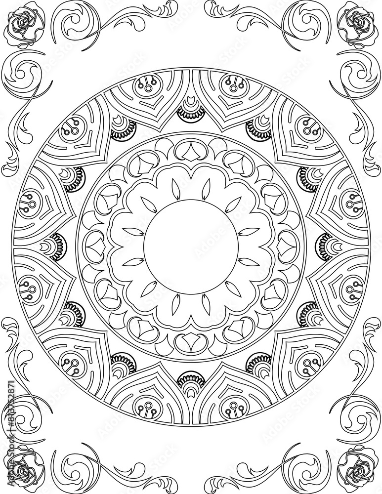 Printable Mandala Coloring Page for Adults. Educational Resources for School for Kids. Adults Coloring Book. Mandala Coloring Activity Worksheet.