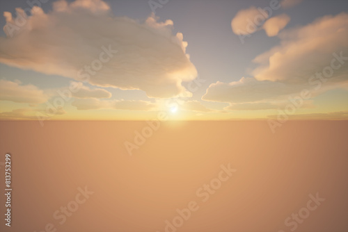 3D rendering of a sunset view over the calm ocean.