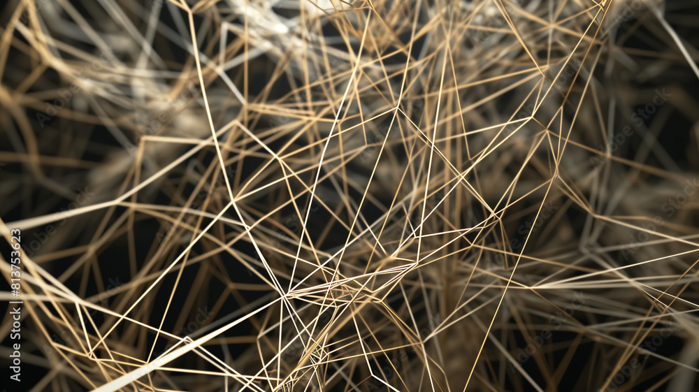 Abstract image featuring a chaotic network of golden lines intersecting at various points, representing connectivity or neural networks.
Abstract image featuring a chaotic network of golden lines intersecting at various points, representing connectivity or neural networks.