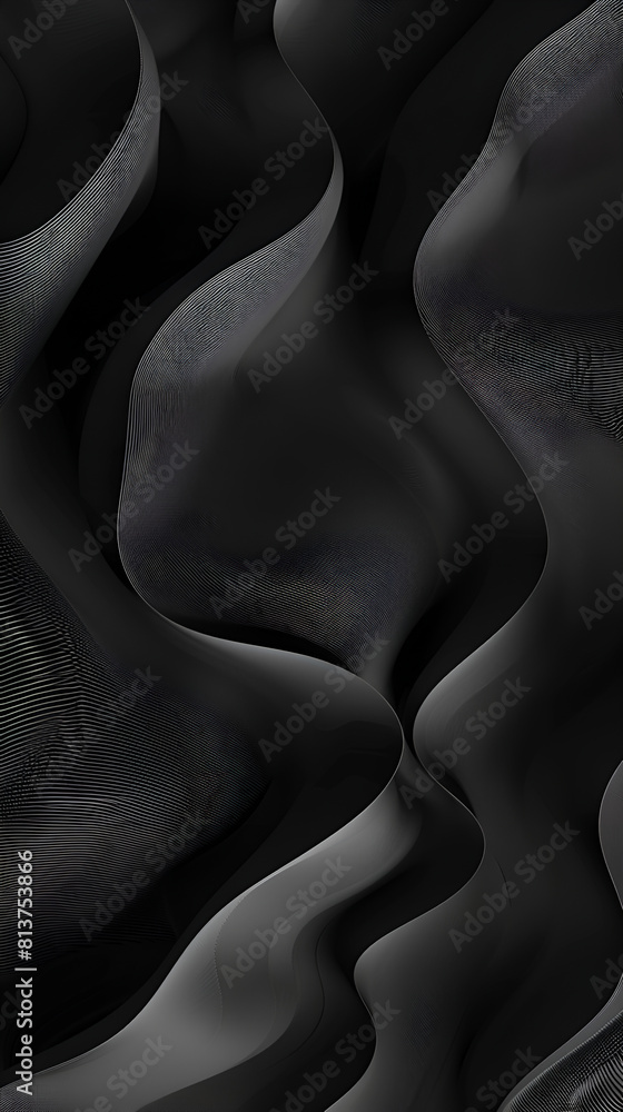 Obraz premium Textured surface of rich black satin with elegant folds creating a sense of depth,Exploring the depths of darkness and texture, this abstract fabric evokes a sense of mystery and artistic intrigue