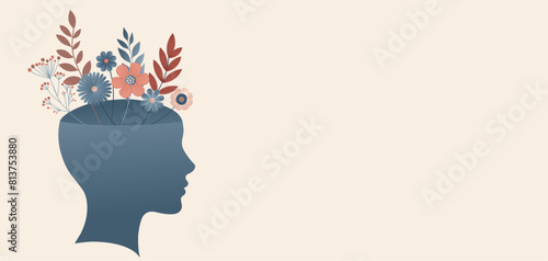 Head silhouette profile Mental health concept. Mood disorder.Campaign World mental health day. awareness. Metaphor bipolar disorder.Psychological problems.Emotional burnout.OurMindsMatter