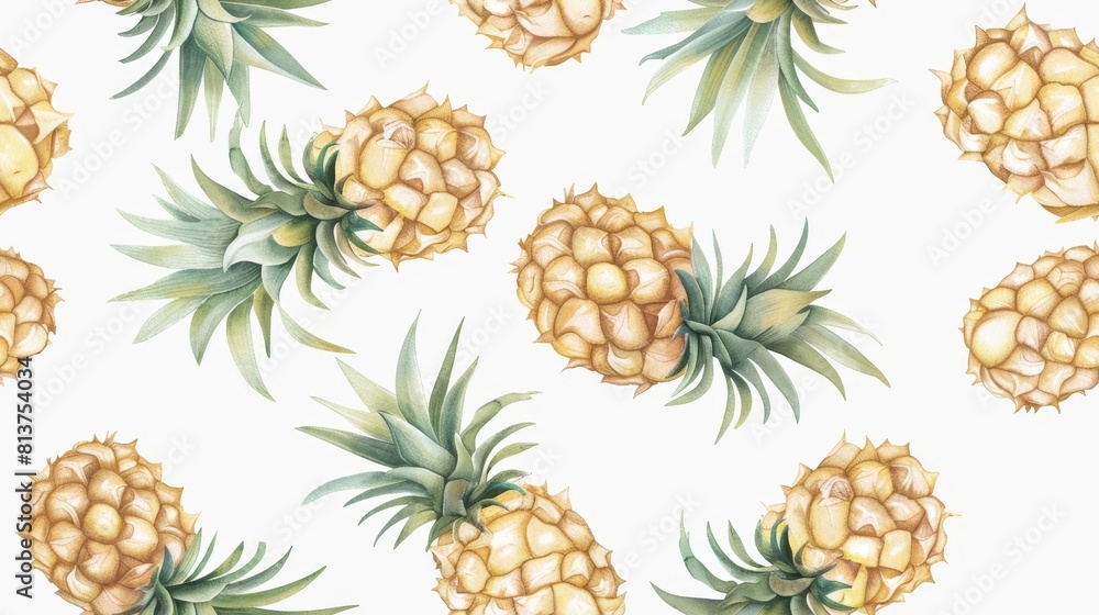 Fototapeta premium watercolor seamless pattern of pineapple.