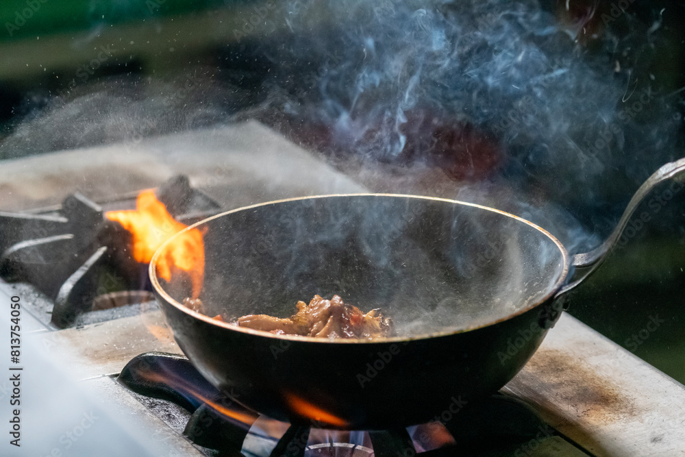 Close up of cooking in the frying pan. Close up of cooking in the frying pan.
