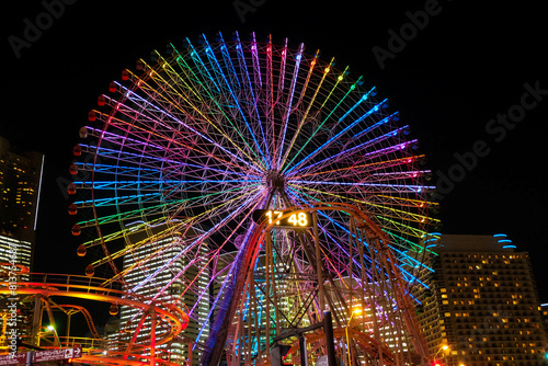 Ferris wheel at cosmo world fun park at minato mirai , Yokohama is the third biggest city in Japan.