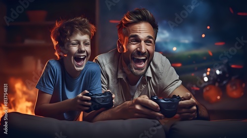 Fathers and sons can have fun playing video games together photo