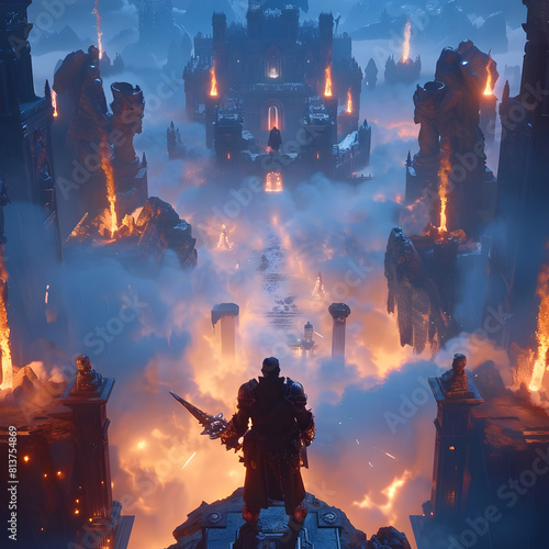 Epic Knight Standoff in Luminescent Fantasy Castle: A Still from a Videogame Cinematic