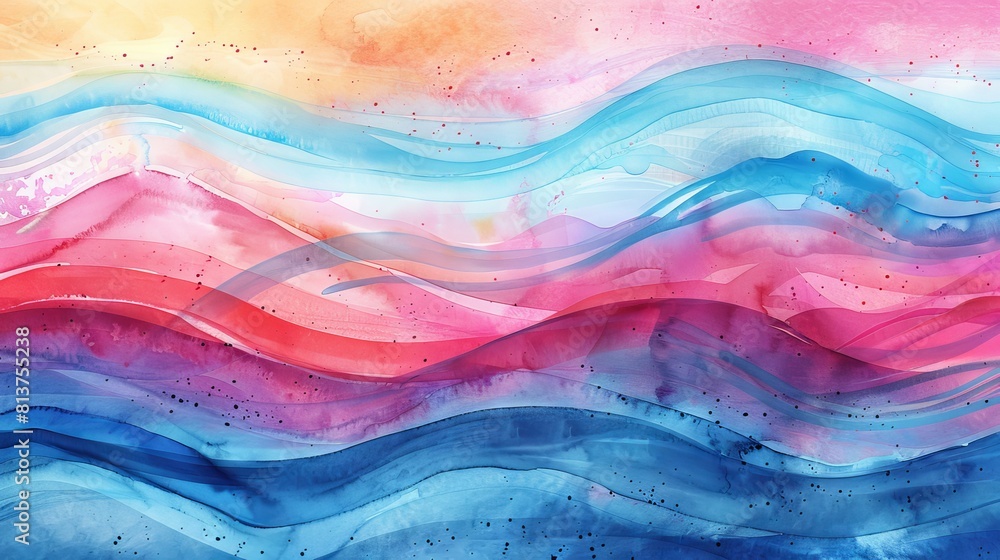 Abstract wave watercolor brush strokes texture painting. Colorful art wavy lines grunge background