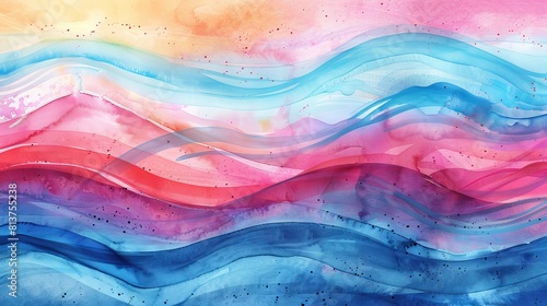 Abstract wave watercolor brush strokes texture painting. Colorful art wavy lines grunge background