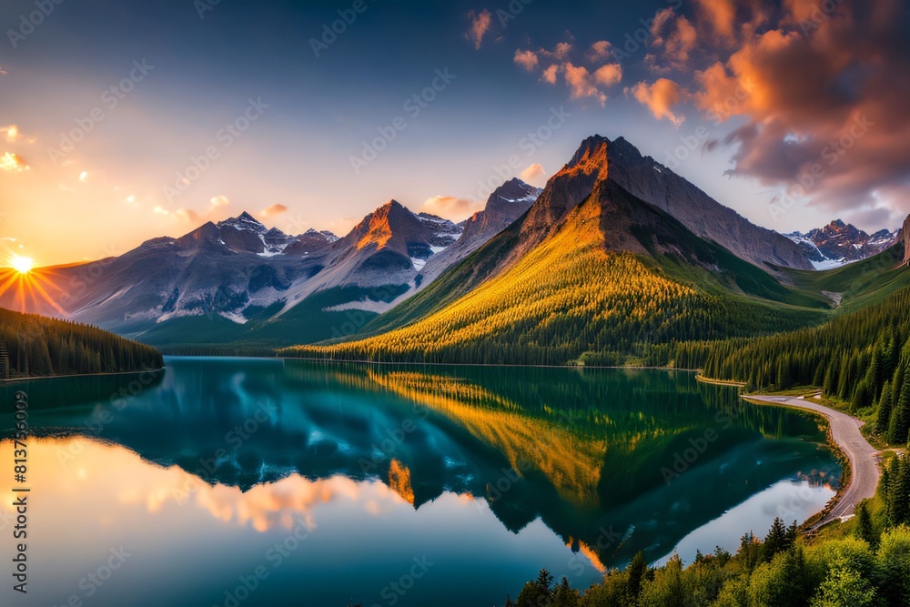 Fototapeta premium sunset over lake