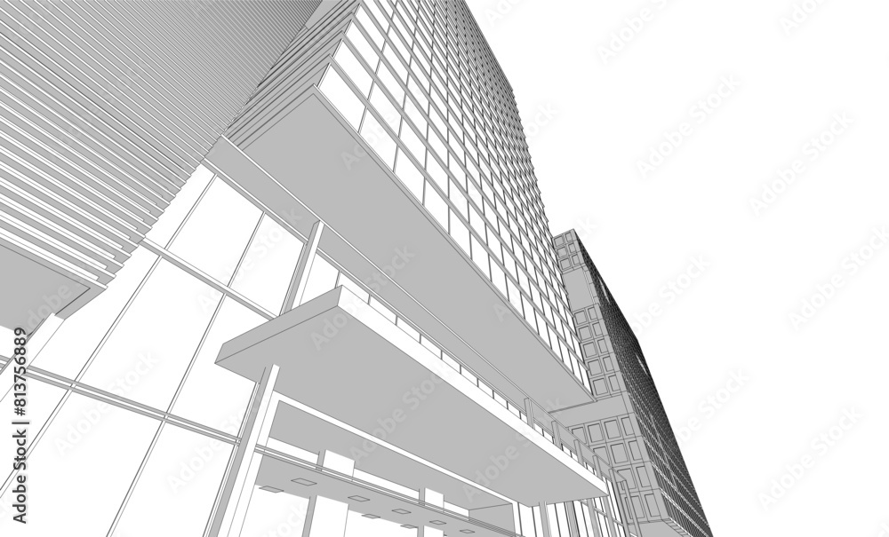 Obraz premium Office building sketch 3d rendering