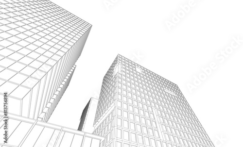 Office building sketch 3d rendering