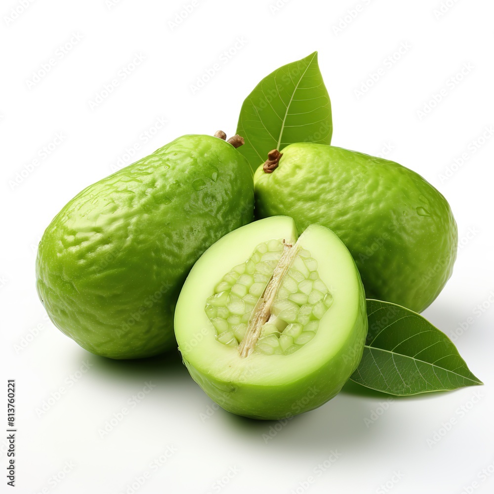 Green Guava on white background Green Guava on white background