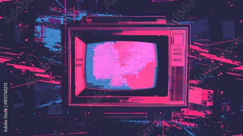 Glitch camera effect. Retro VHS background like in old video tape rewind or no signal TV screen