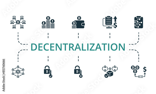 Decentralization set. Creative icons. Editable elements.