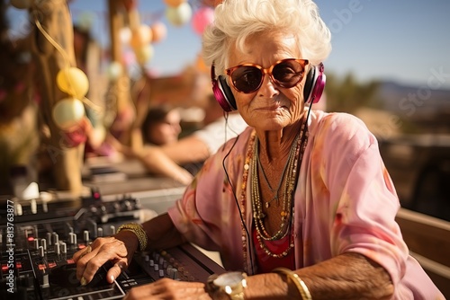 Portrait of DJ's grandmother on the summer beach. photo