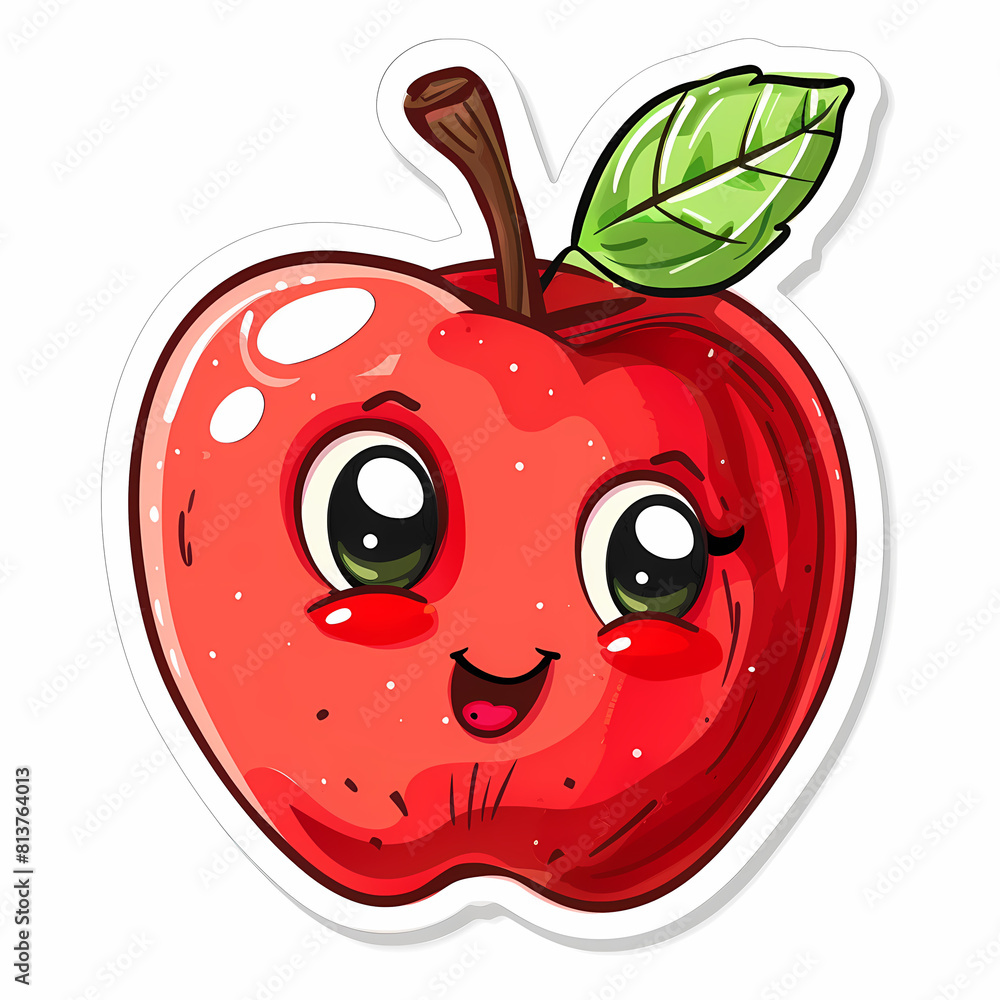 Obraz premium Cute apple catoon on a White Canvas Sticker,vector image