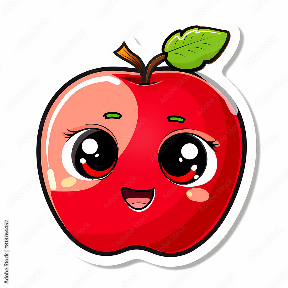 Obraz premium Cute apple catoon on a White Canvas Sticker,vector image