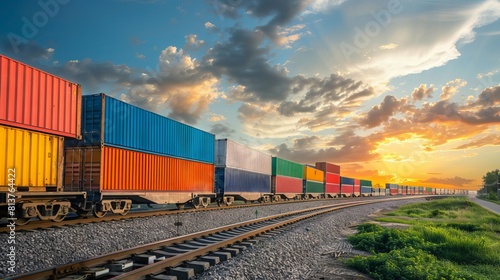 wagon of freight train with containers on the sky background