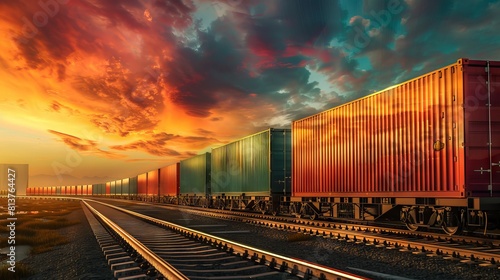 wagon of freight train with containers on the sky background