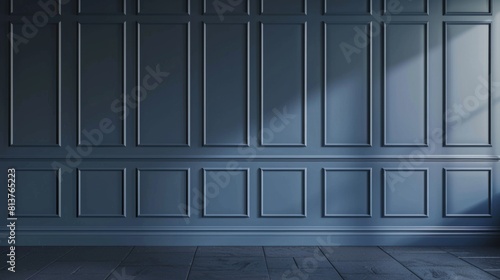 Fototapeta Naklejka Na Ścianę i Meble -  Wall panels in the room. Interior in classic Victorian style. Dark blue empty background indoors.