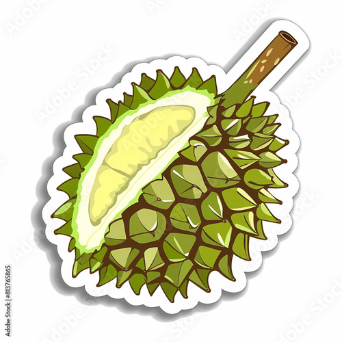 Cute durian catoon on a White Canvas Sticker,vector image