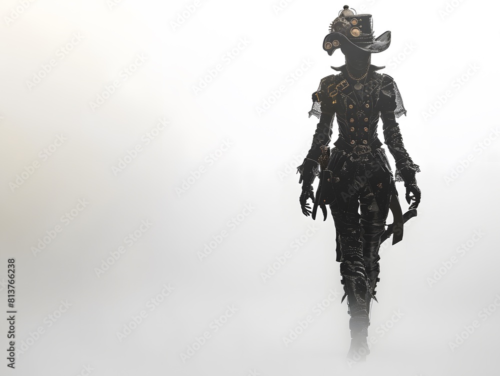Steampunk character 3D illustration design from machine technology concept. Steampunk background.
