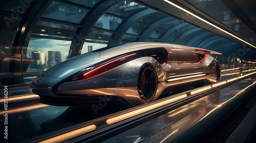 A futuristic hyperloop pod traveling at high speed © Transport Images