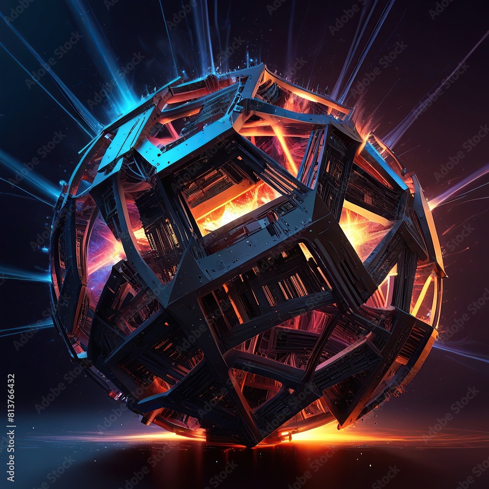 Fototapeta premium Abstract 3d rendering of golden network structure fractal Futuristic technology style abstract digital artwork