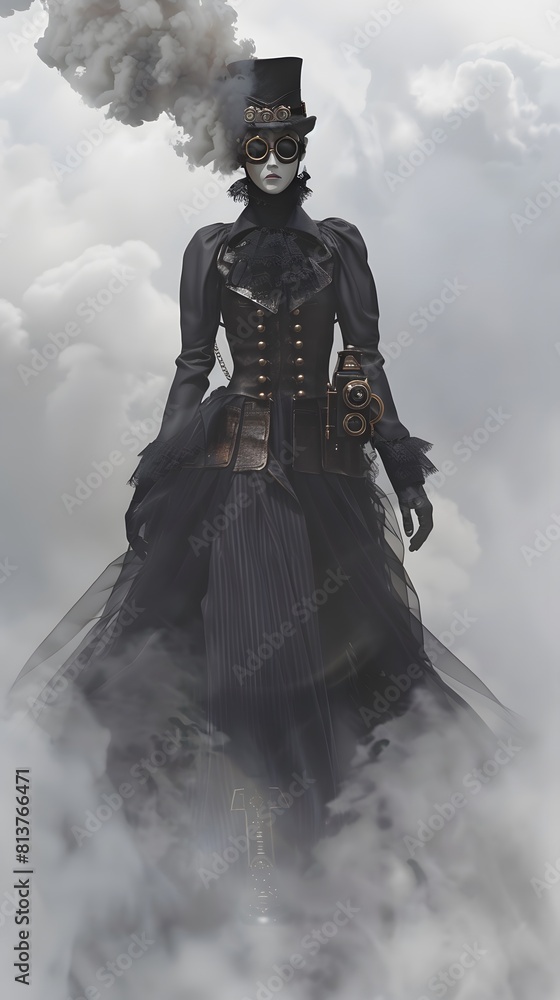 Fototapeta premium Steampunk character 3D illustration design from machine technology concept. Steampunk background.