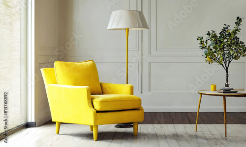 yellow armchair in the room, chair, design, furniture, interior
