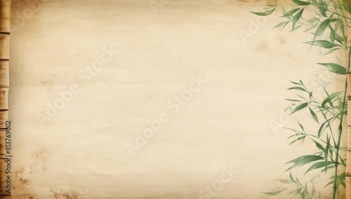 Blank white background with bamboo leaves on the side