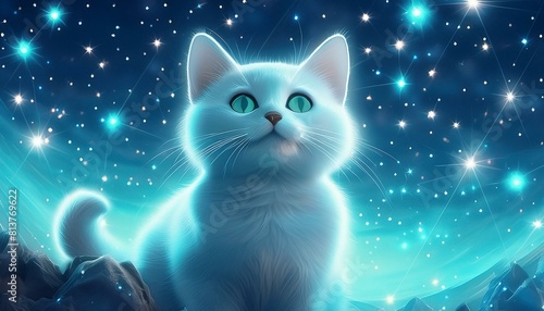 満点の星空を眺める猫