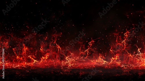 Fiery red flames illuminating the darkness, creating a striking contrast, ideal for a captivating fire background.