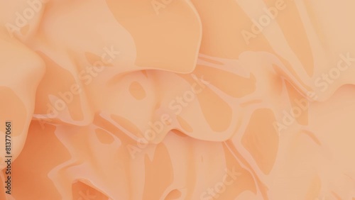 Abstract liquid animation against a peach background. The cream, which is smooth, beige, and wavy, creates a soothing and calming effect.