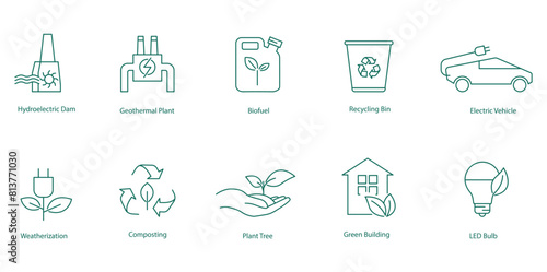 Vector Icons of Renewable Energy and Eco-Friendly Practices