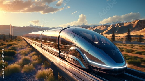 A high-tech hyperloop pod traveling at high speed photo