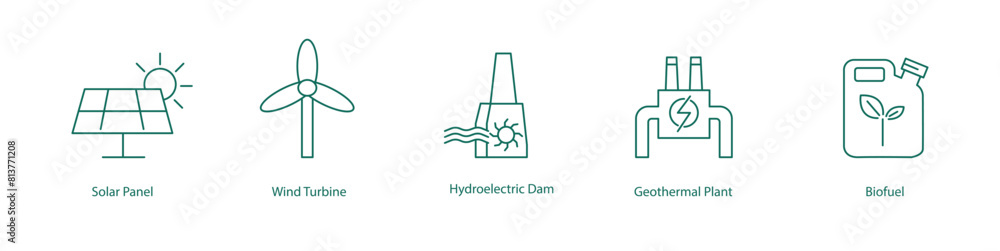 Vector Icons of Renewable Energy and Biofuel Technologies Vector Icons of Renewable Energy and Biofuel Technologies