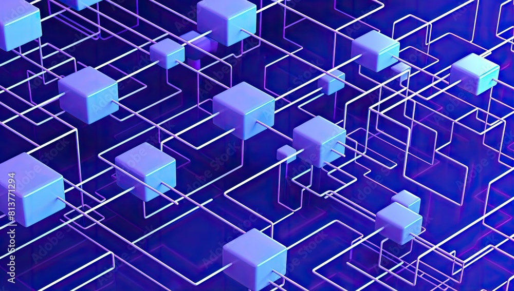 Purple Nexus: Interconnected Cubes with Lines Conveying Complexity and Unity Purple Nexus: Interconnected Cubes with Lines Conveying Complexity and Unity