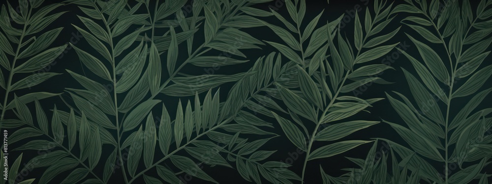 Dark green leaf of ferns illustration tropical jungle drawn black tone