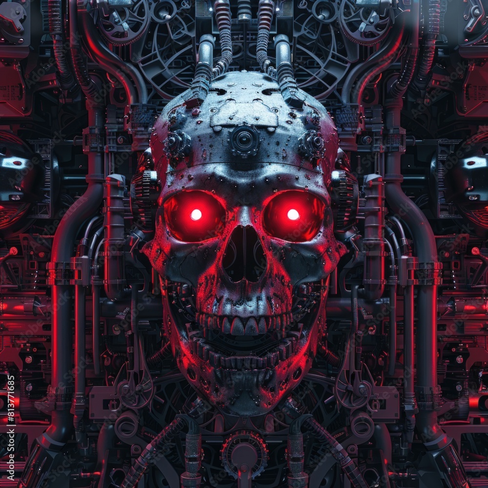 Fototapeta premium 3d skull cyberpunk skeleton fantasy artwork