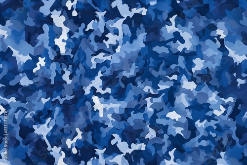 Various Shades of Blue Digital Camouflage Pattern Background.