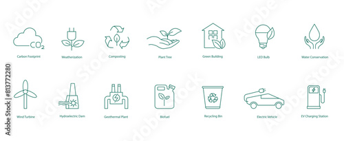  Extensive Environmental Sustainability and Energy Efficiency Vector Icons