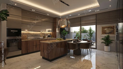 Luxury itchen with brown cabinets interior