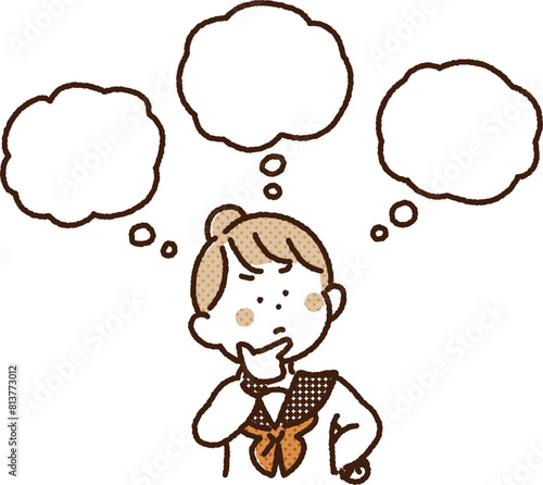 いくつかの選択肢で迷う学生のイラスト（文字なし）　女の子