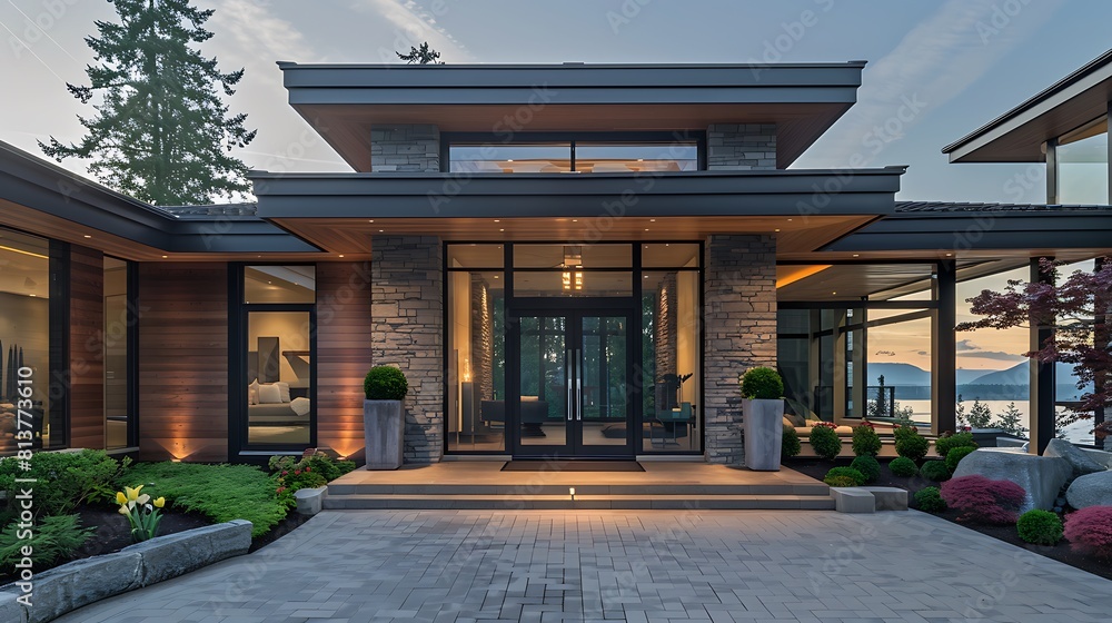 A photo of the front entrance to an upscale modern home in British Columbia 