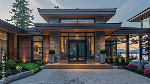 A photo of the front entrance to an upscale modern home in British Columbia 