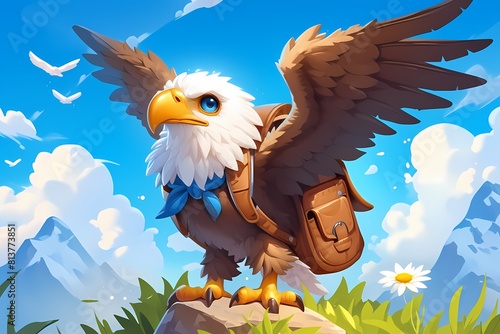 an eagle wearing a bag in nature photo