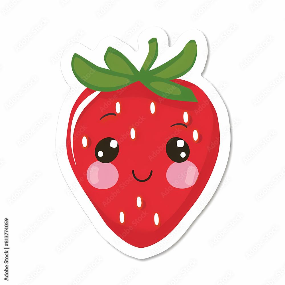 Obraz premium Cute strawberry catoon on a White Canvas Sticker,vector image