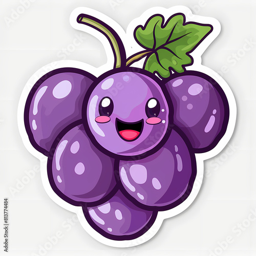 Cute grape catoon on a White Canvas Sticker,vector image photo